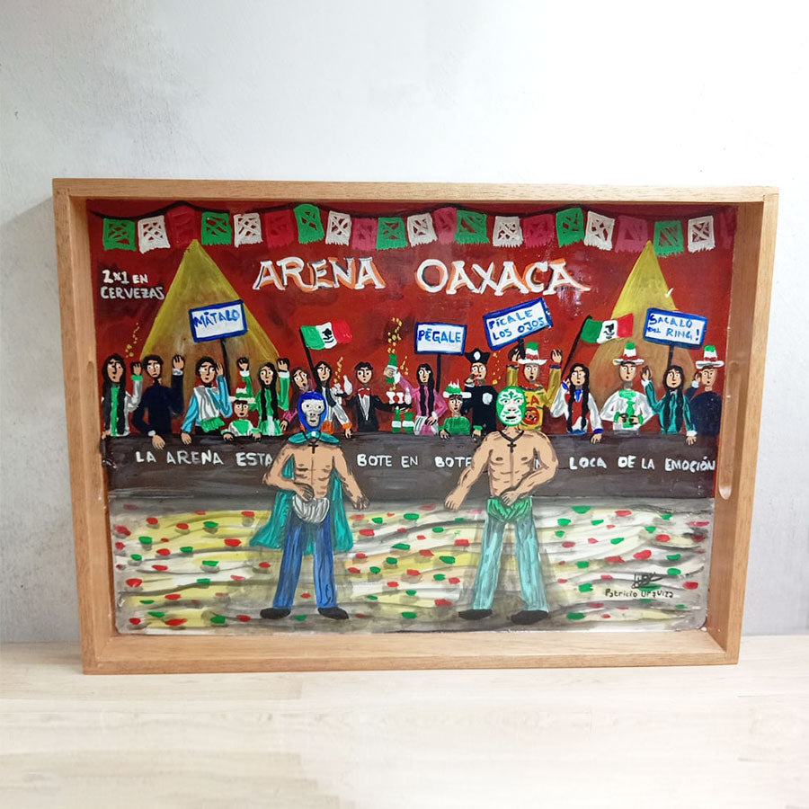 Charola con escenas costumbristas mexicanas