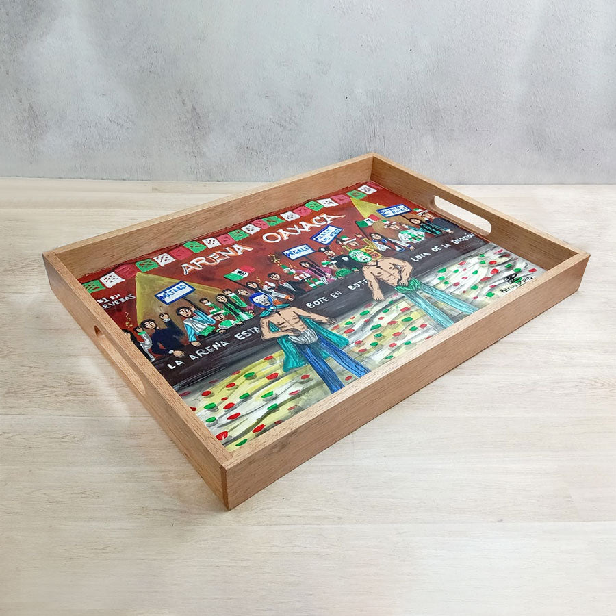 Charola con escenas costumbristas mexicanas