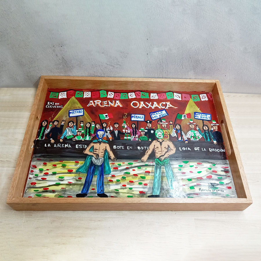 Charola con escenas costumbristas mexicanas