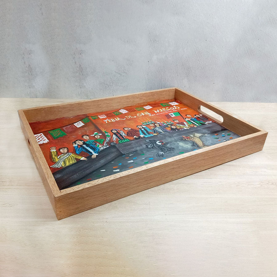 Charola con escenas costumbristas mexicanas