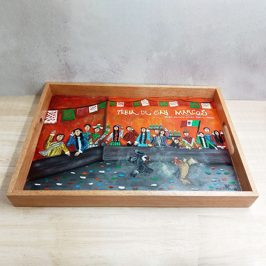 Charola con escenas costumbristas mexicanas