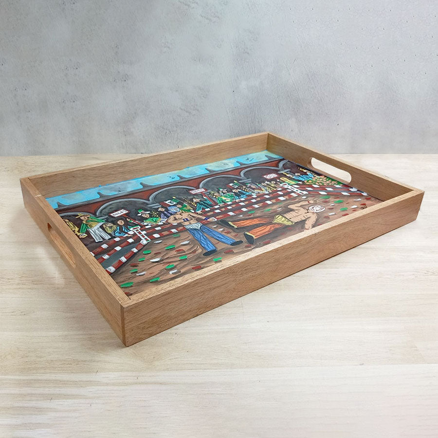 Charola con escenas costumbristas mexicanas