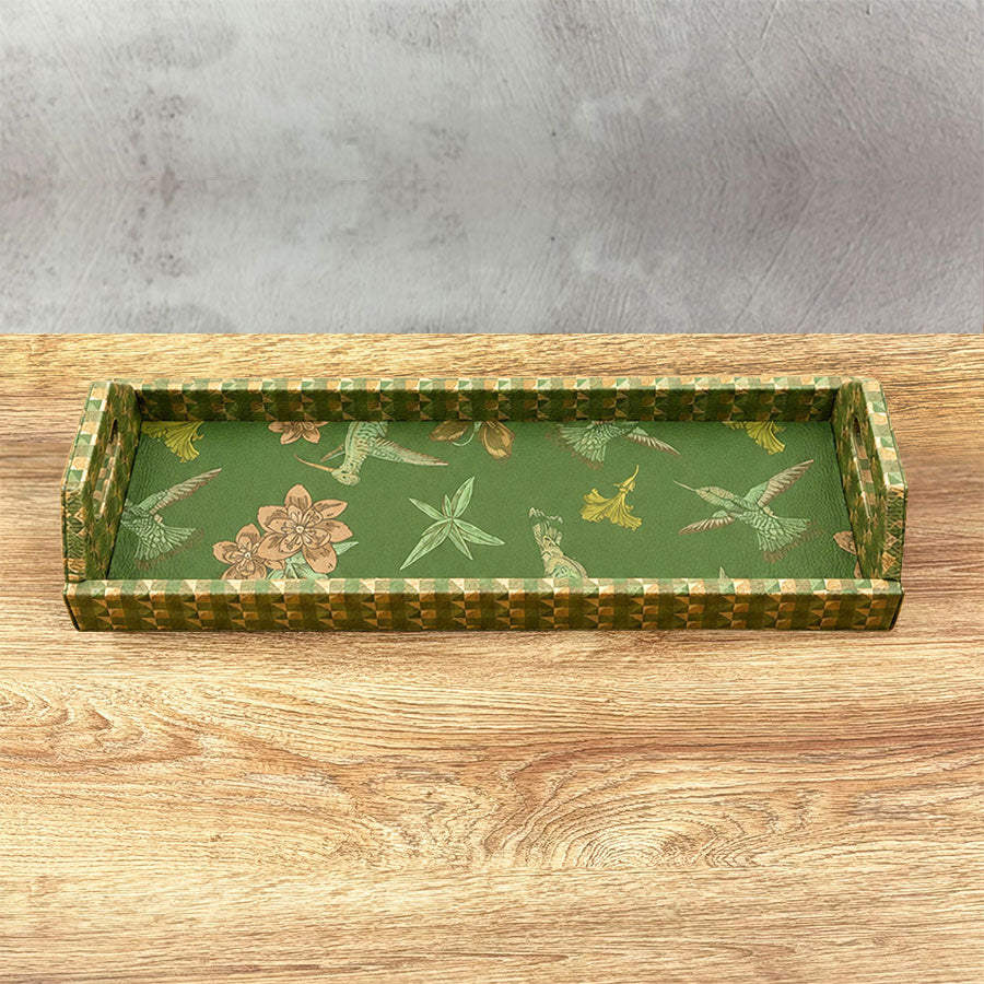 Rectangular tray decorated with handles