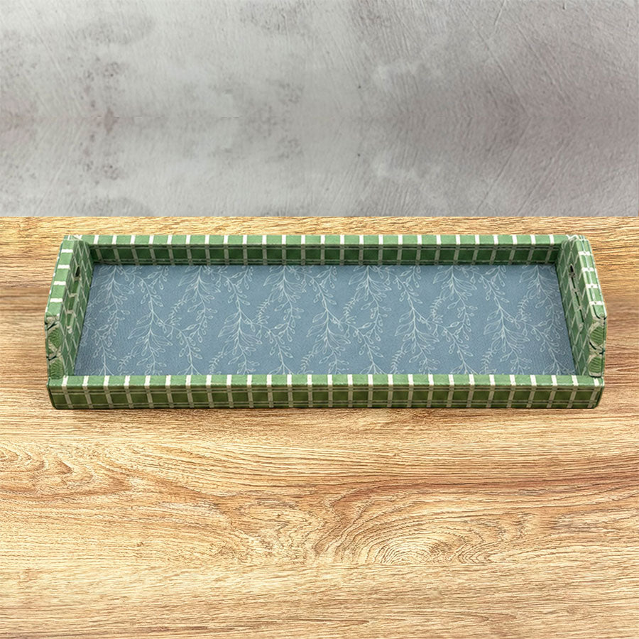 Rectangular tray decorated with handles