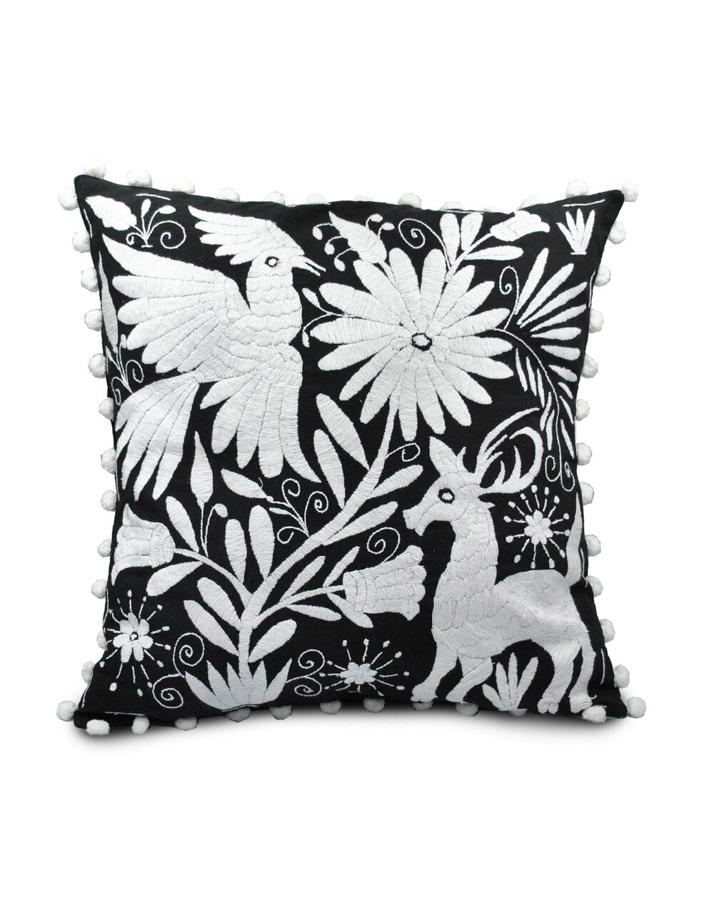 Cojin otomi negro con pompon 