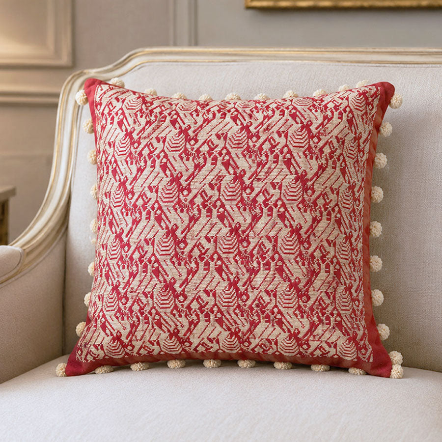 Red cushion cover with embroidery