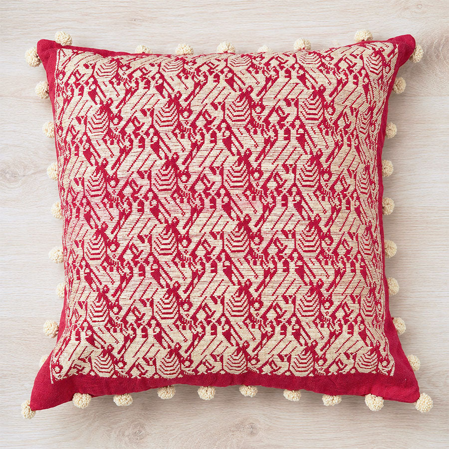 Red cushion cover with embroidery