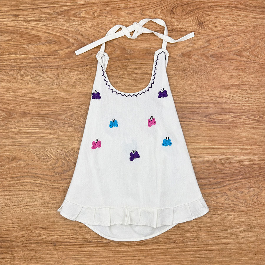 Girls' blouse and pants set with colorful embroidered butterflies
