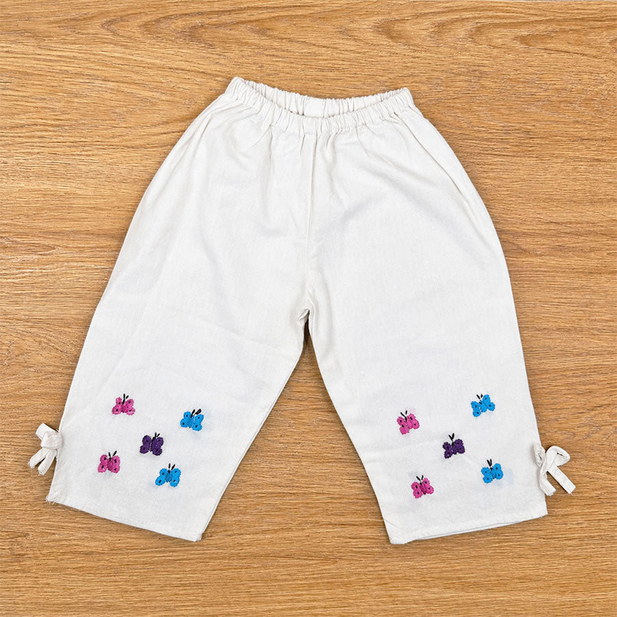 Girls' blouse and pants set with colorful embroidered butterflies