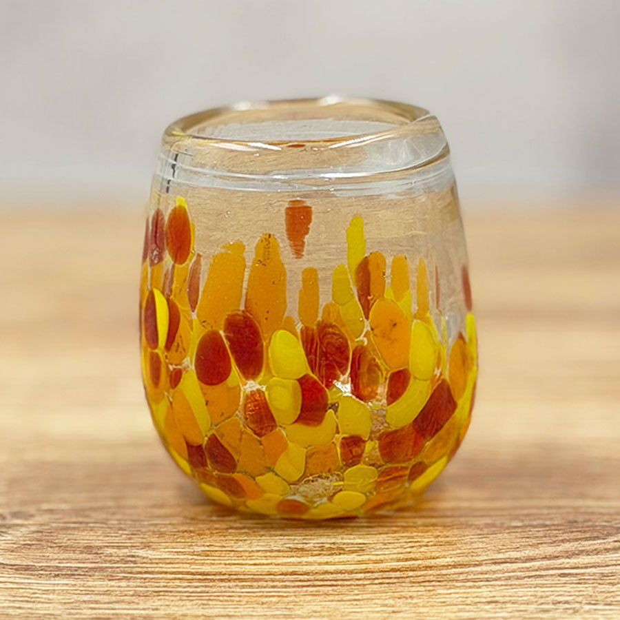 Barrel-shaped tequila shot glass with half pints design