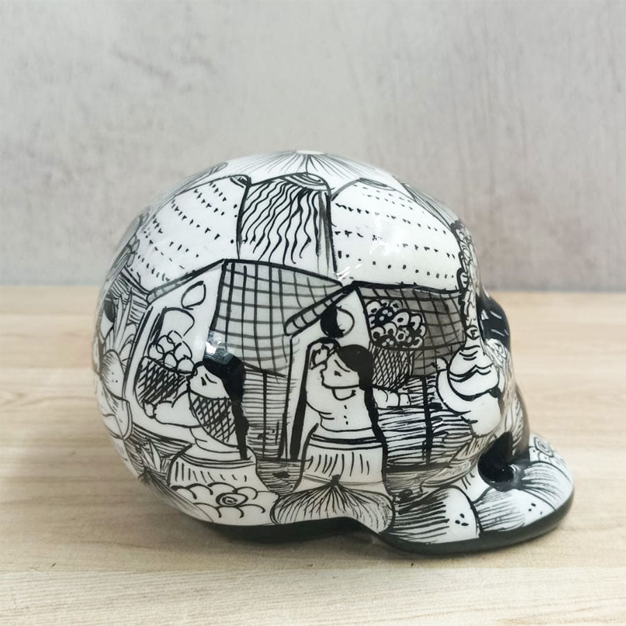 Decorated black and white skull