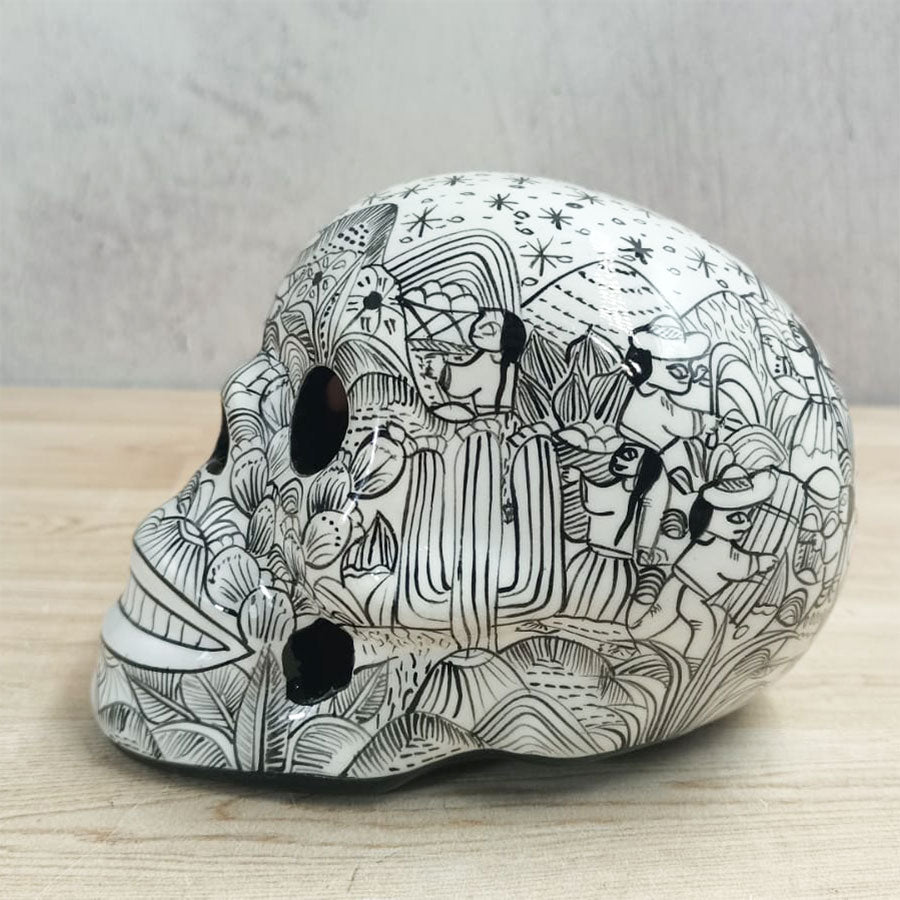 Decorated black and white skull