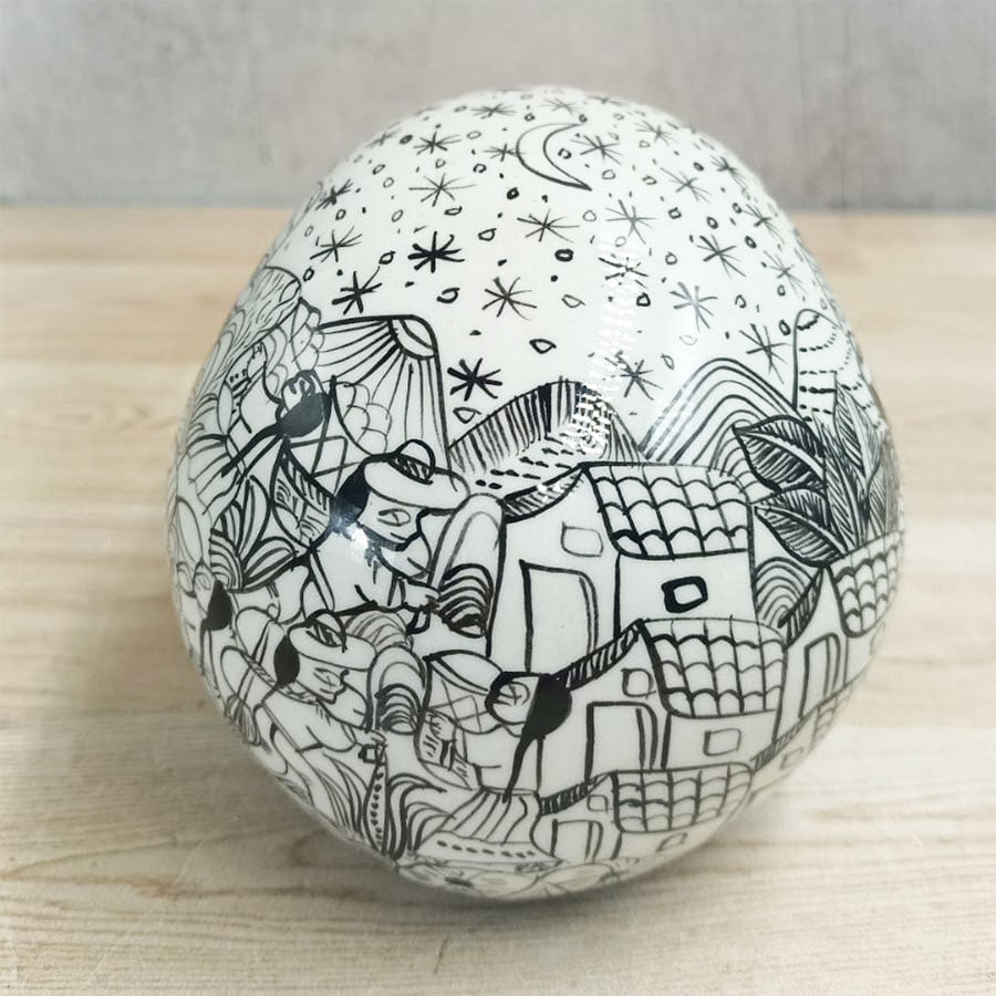 Decorated black and white skull