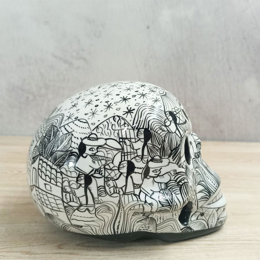 Decorated black and white skull