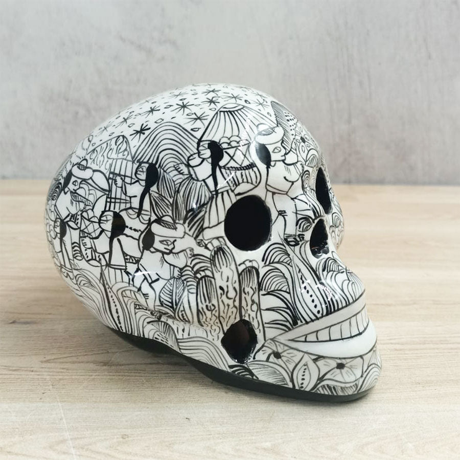 Decorated black and white skull