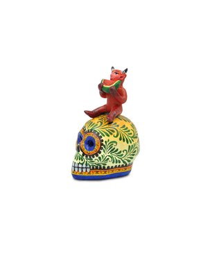 Calaverita de barro con diablito y sandia