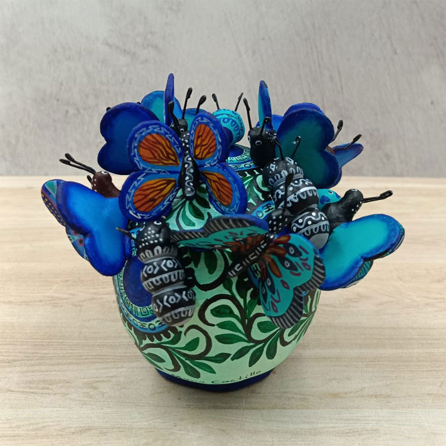 Blue skull with butterflies