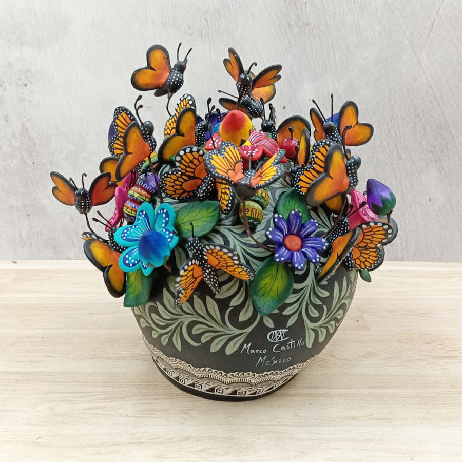 Skull with butterflies and colorful flowers