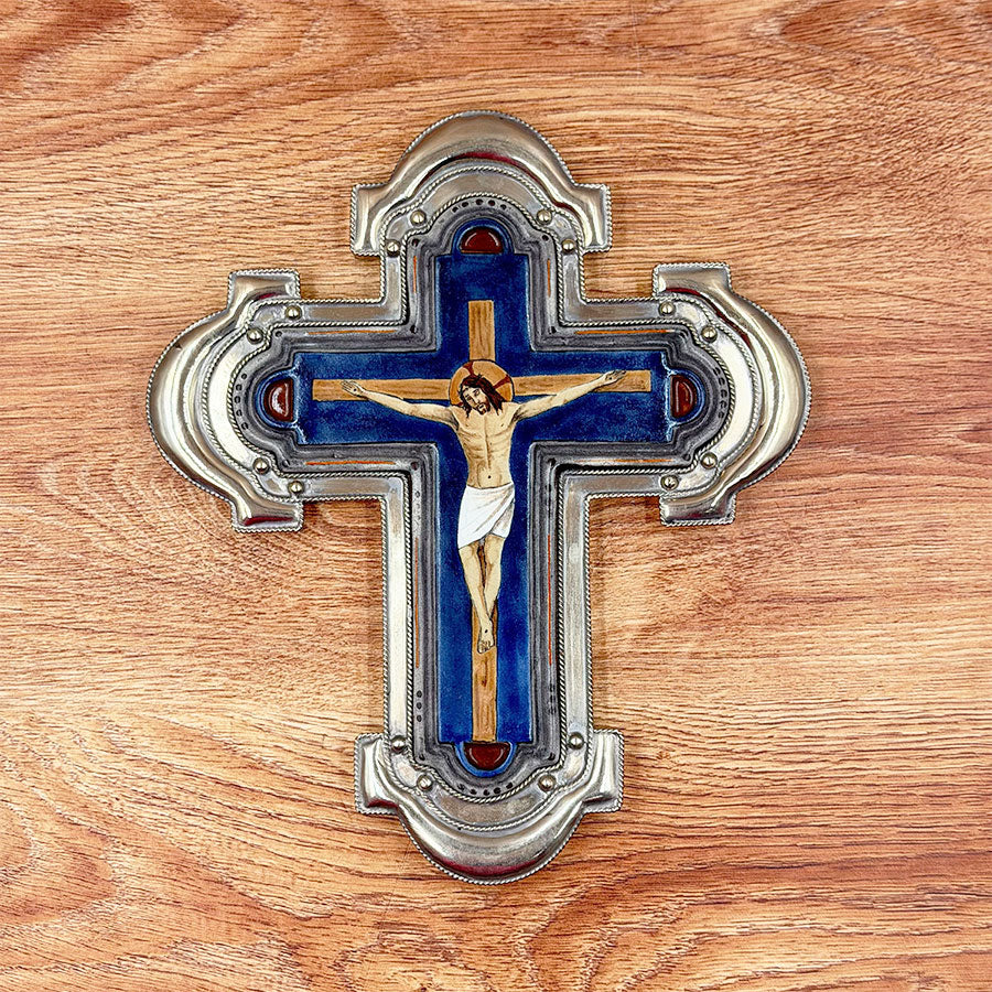 Blue cross with Christ