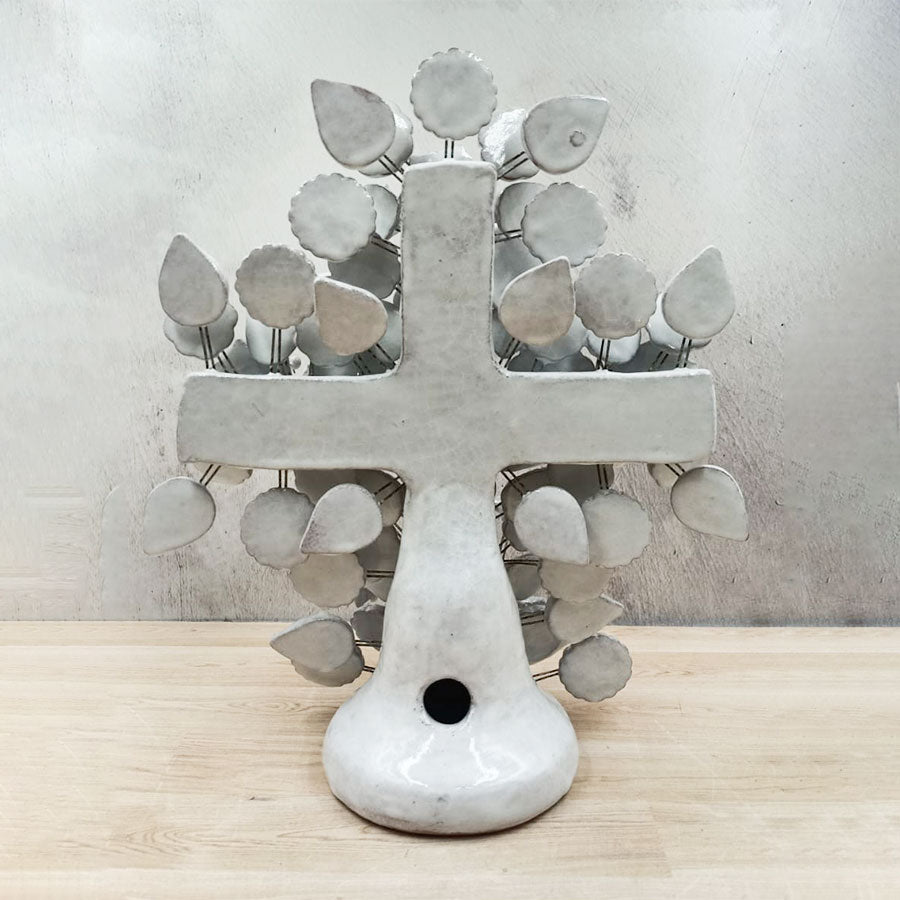 White cross with flowers, little birds and butterflies #30