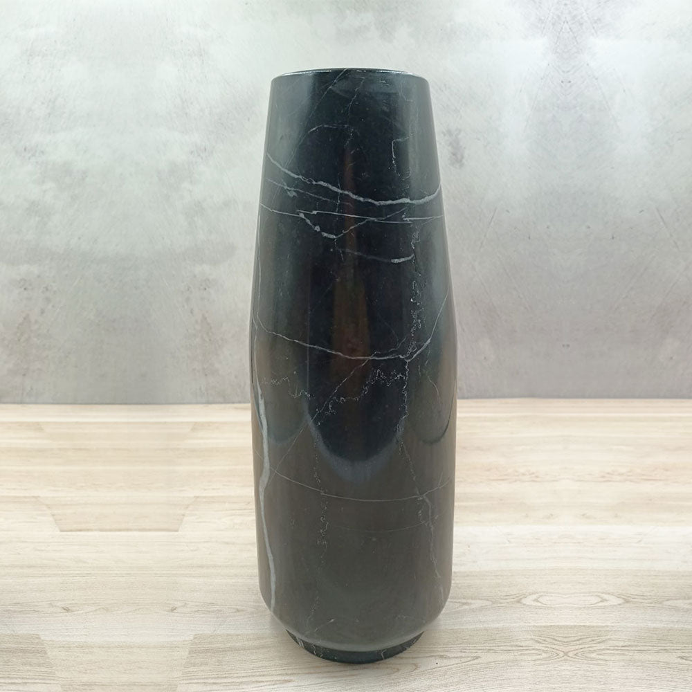 Black marble semi-round vase