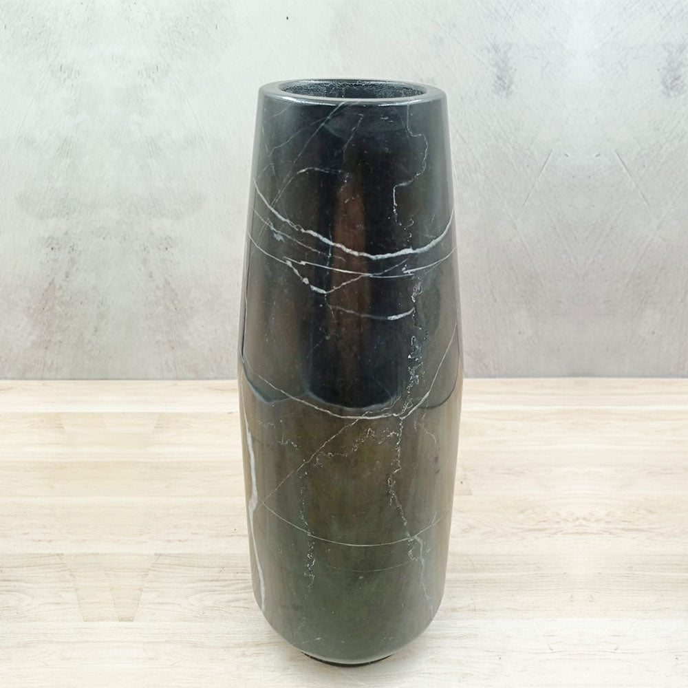 Black marble semi-round vase