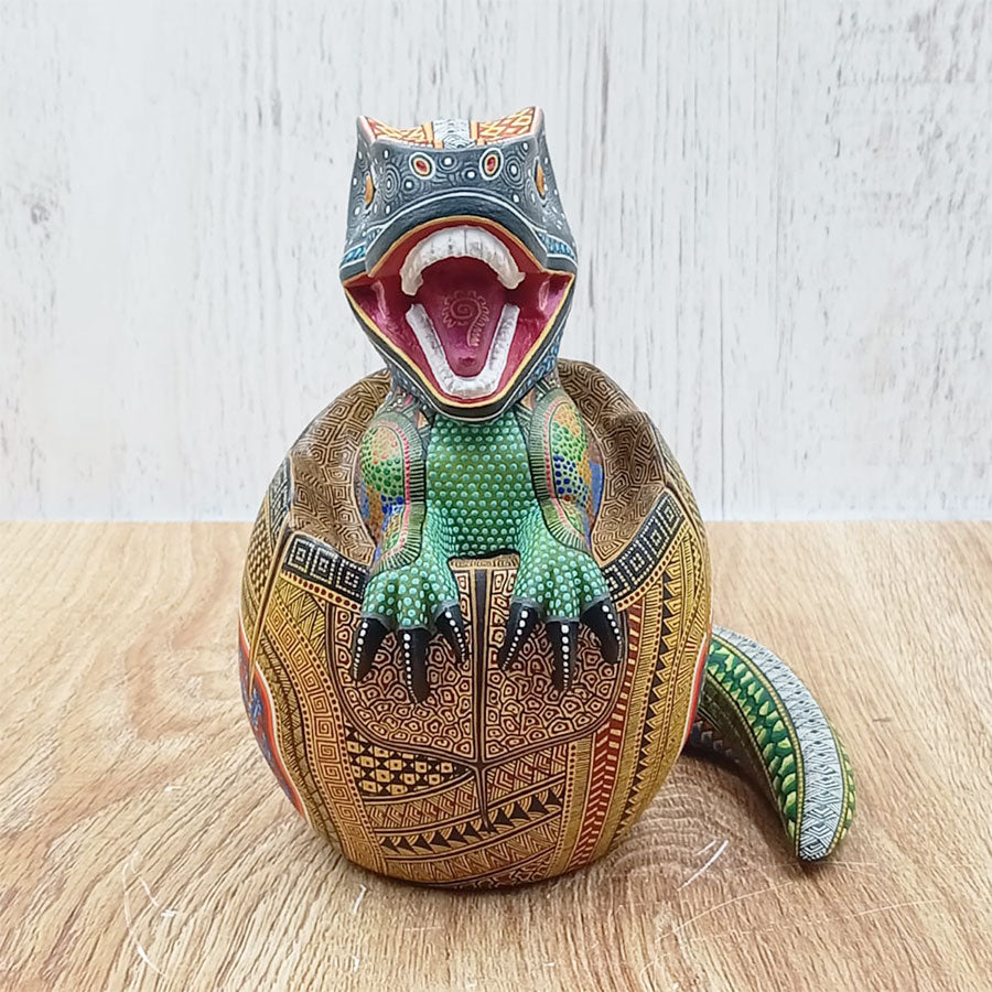 Alebrije-style egg with a dinosaur