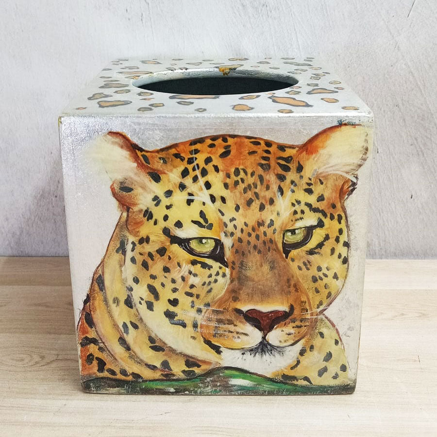 Porta pañuelos desechables cuadrado de madera decorada