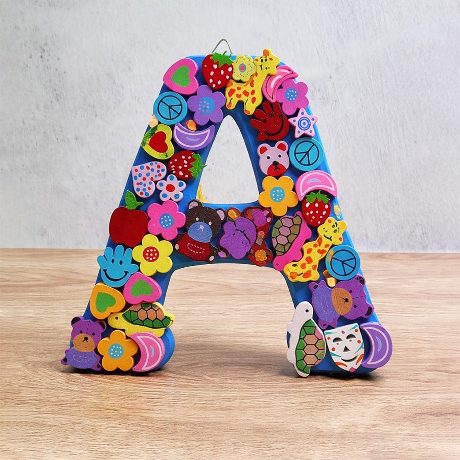 Letters of the alphabet with colorful figures, from "A" to "G"