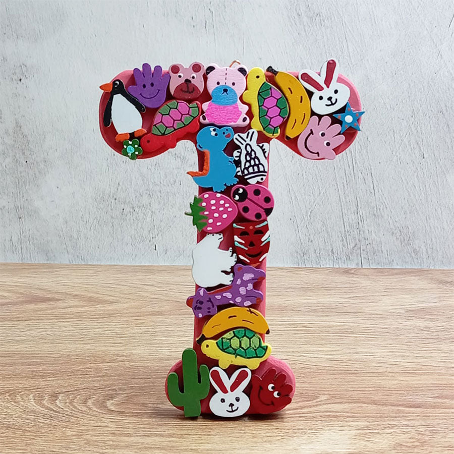 Letras del abecedario con figuritas de colores, de "N" a "T"