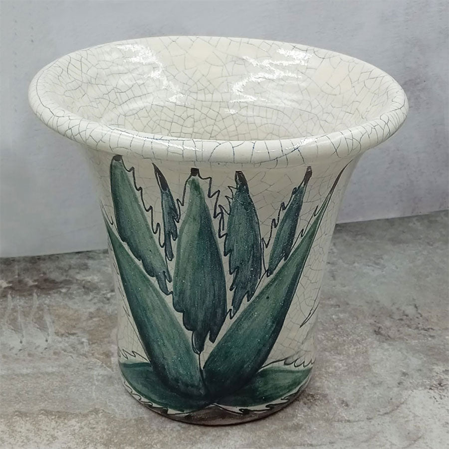 Decorated beige flowerpot