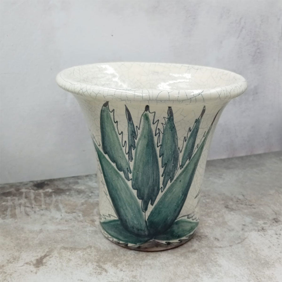 Decorated beige flowerpot