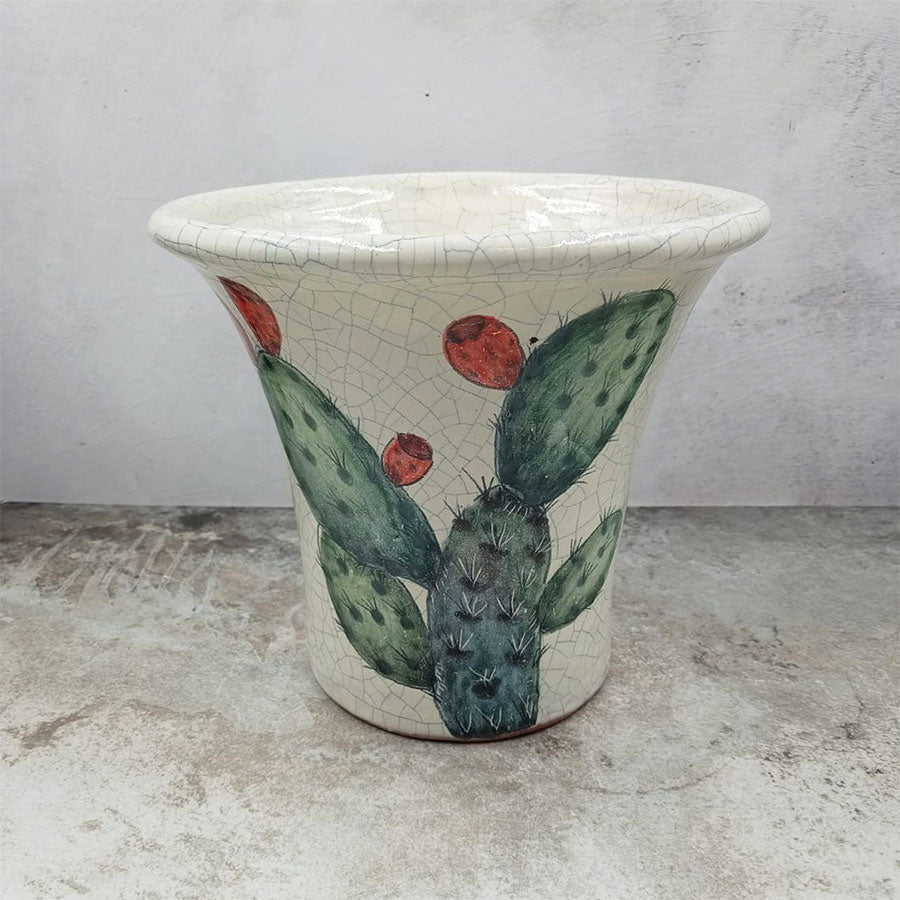 Decorated beige flowerpot