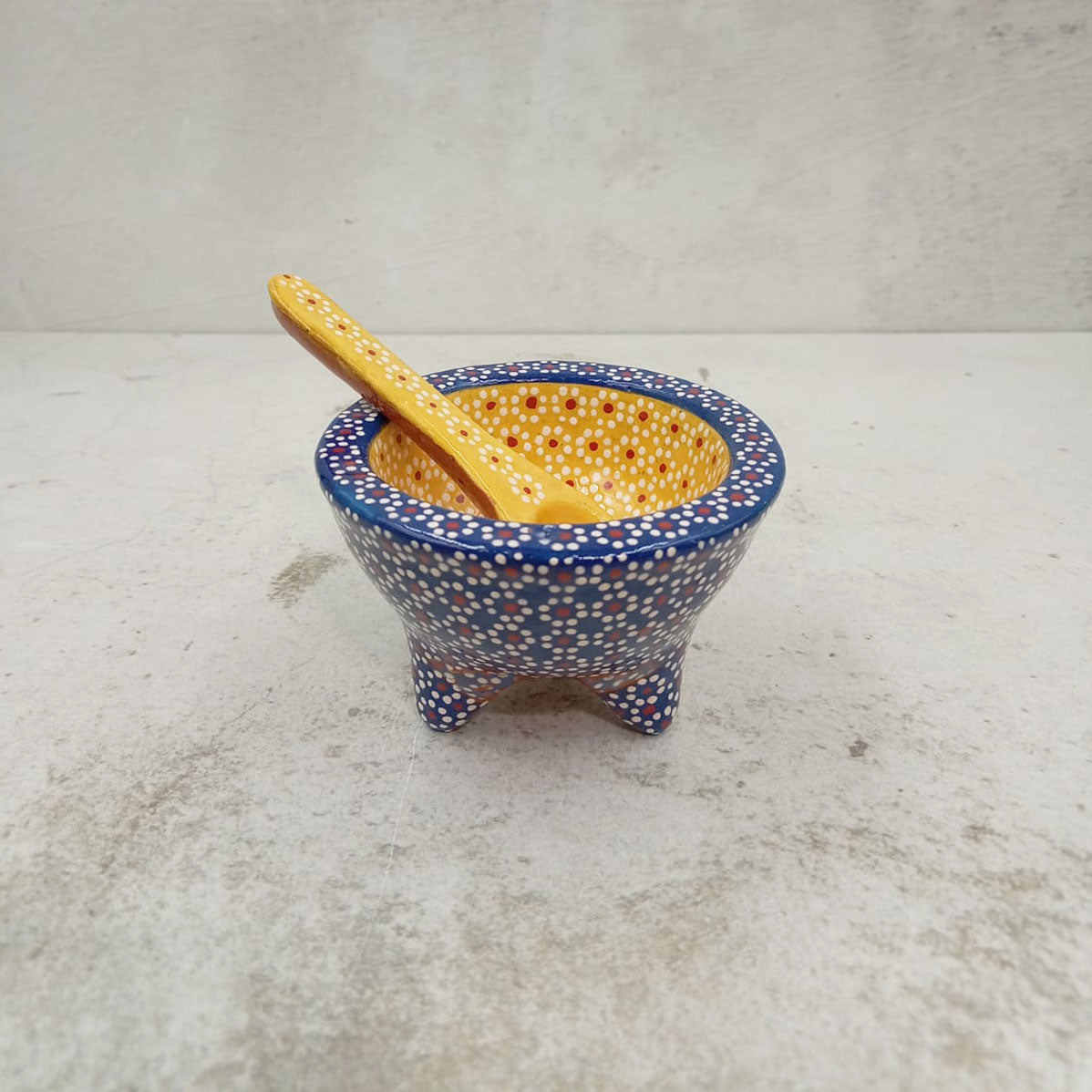 Molcajete salsera y cuchara bicolor mini