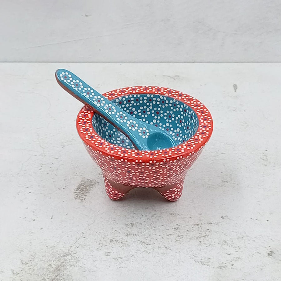 Molcajete salsera y cuchara bicolor mini