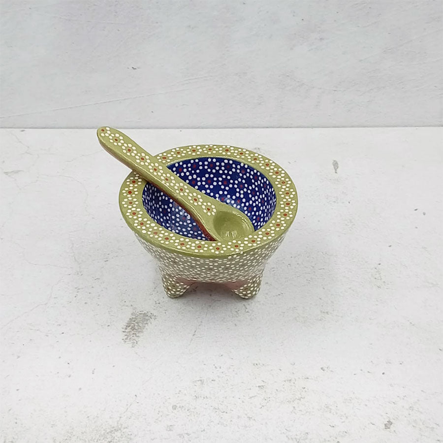 Molcajete salsera y cuchara bicolor mini