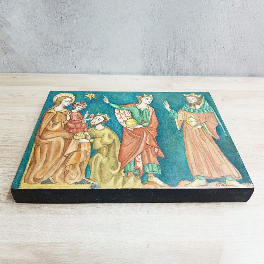 Cuadro con representación de la adoración de los reyes magos al niño Jesús
