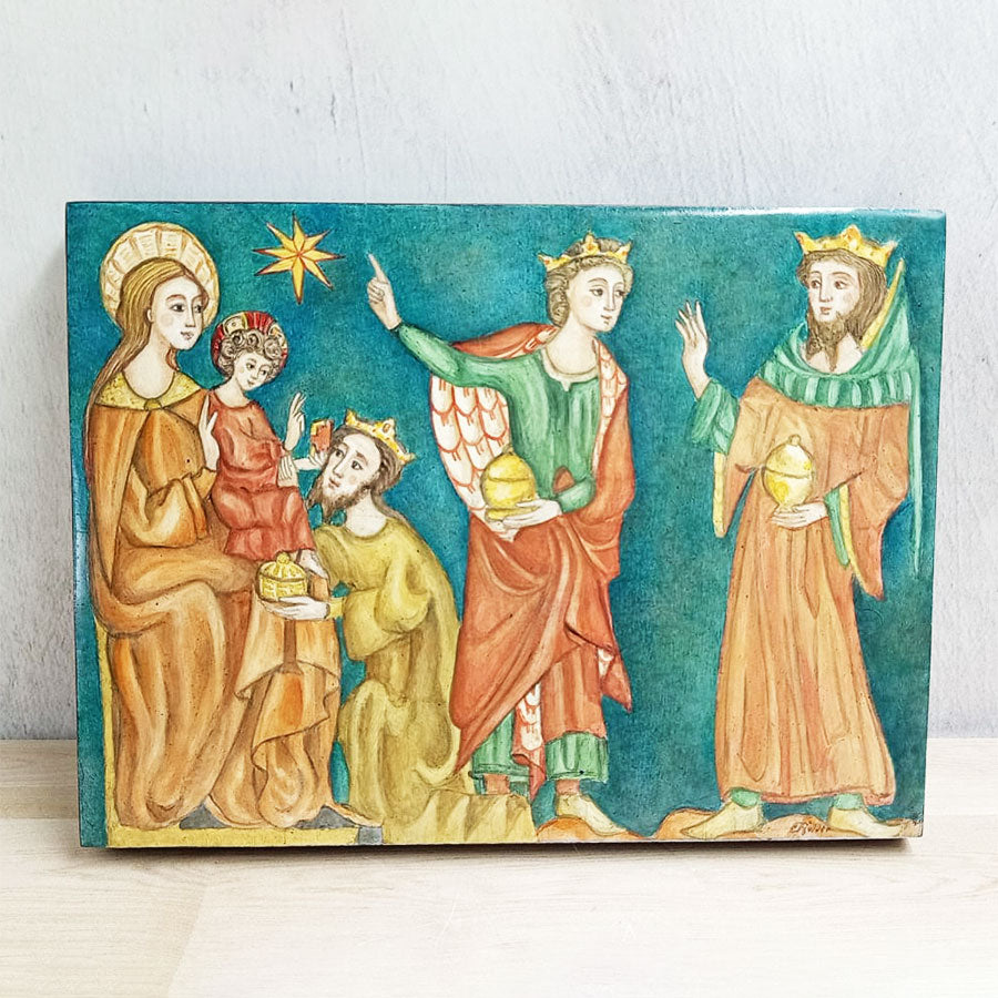 Cuadro con representación de la adoración de los reyes magos al niño Jesús