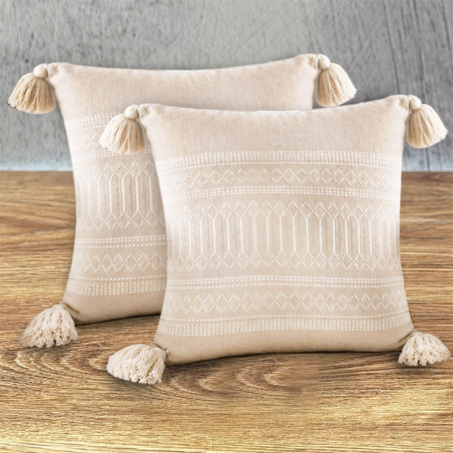 Set of cushion covers in neutral tones and embroidery