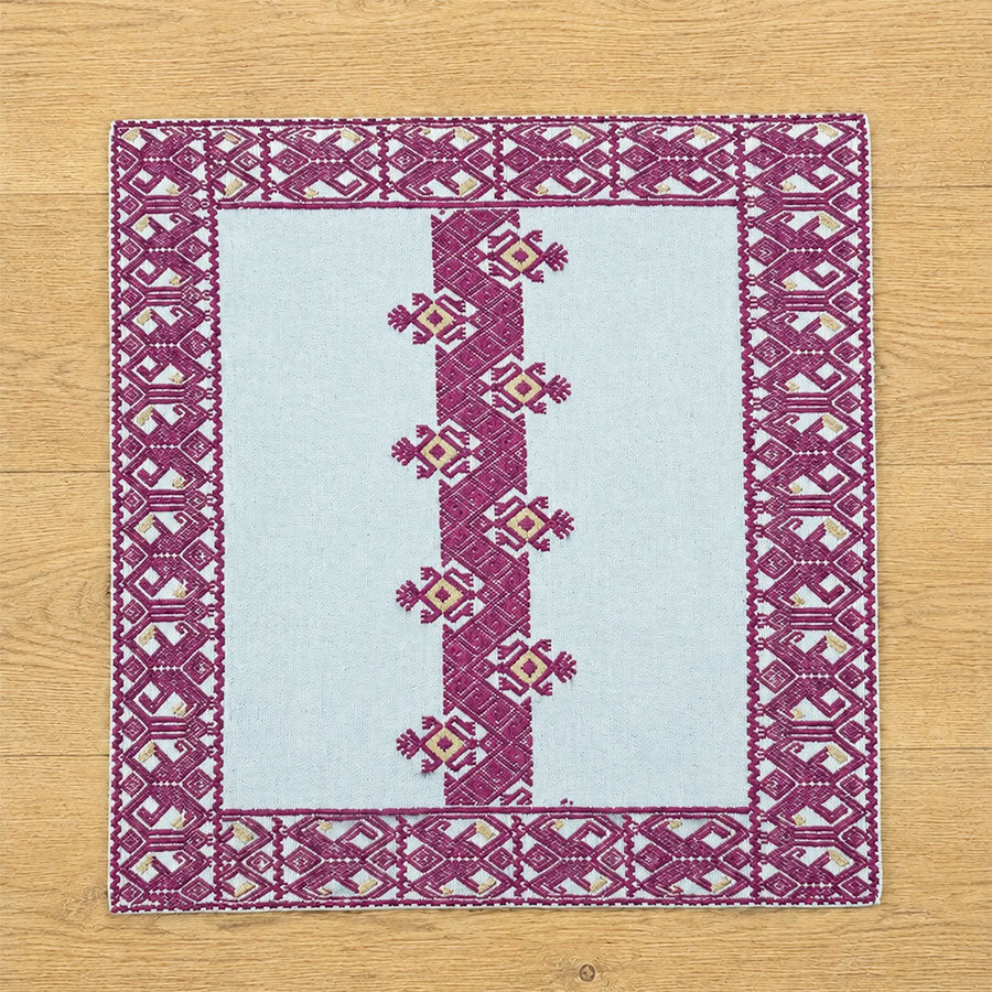 Set of beige cushion covers with wine-colored brocade