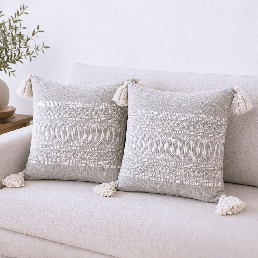 Set of cushion covers in neutral tones and embroidery