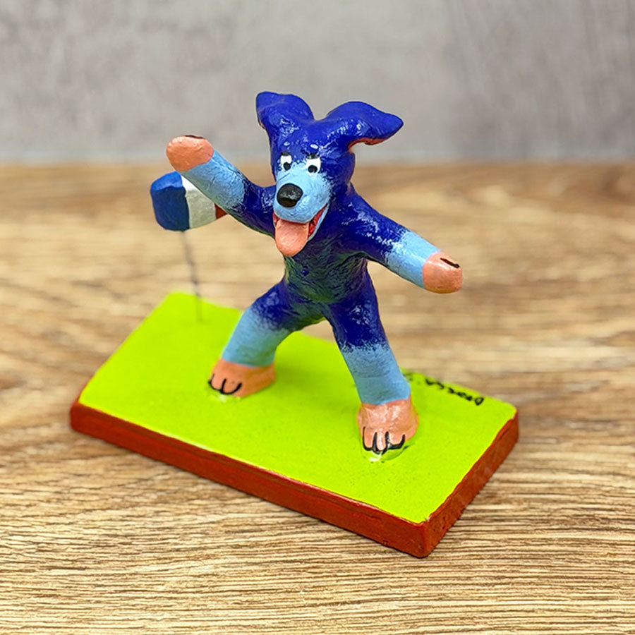Soccer-playing dog with pennant
