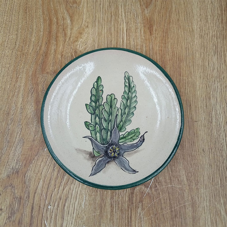 Plate decorated with a green rim