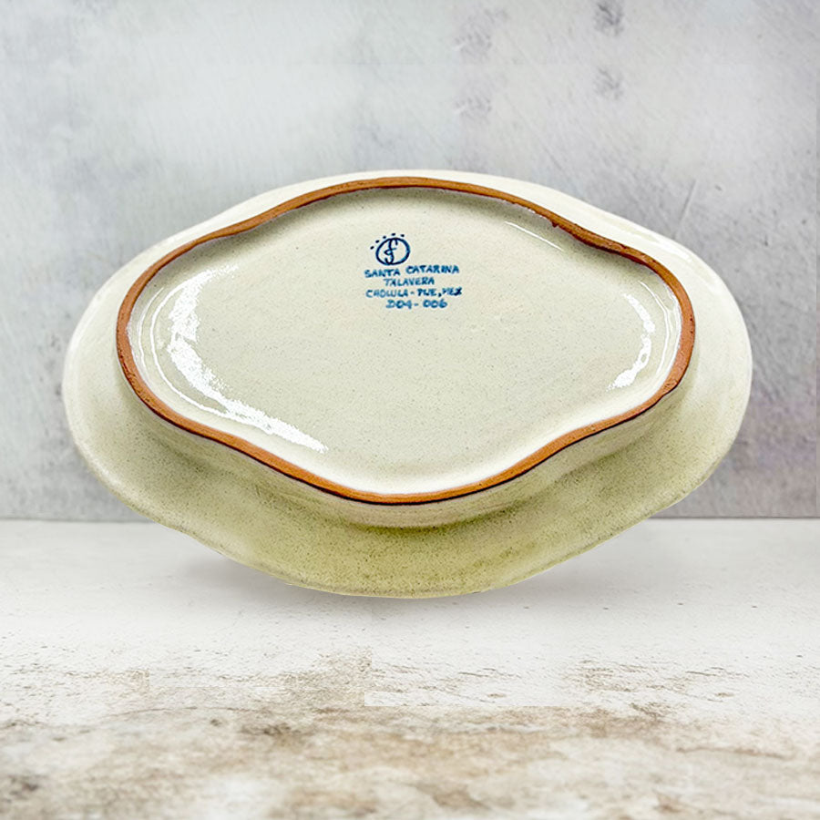 Small blue feathered oval plate
