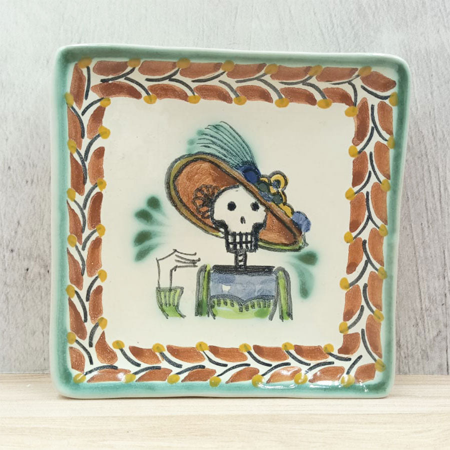 Square bread plate with catrina