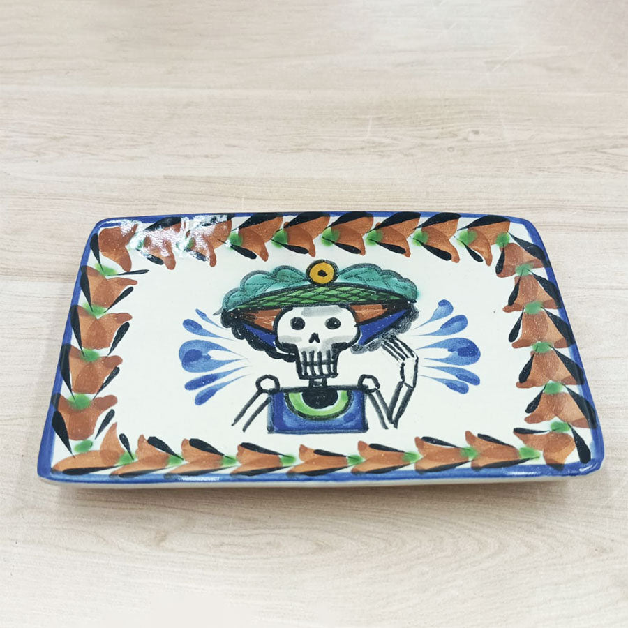Rectangular bread plate with catrina