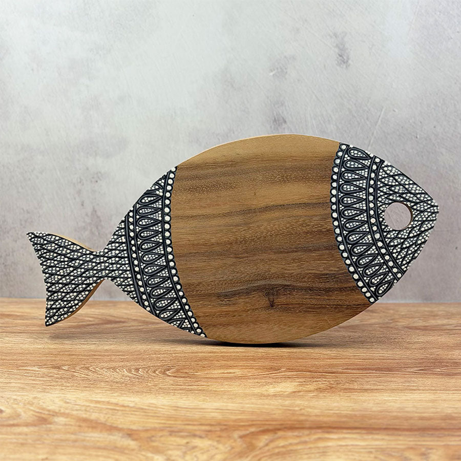 Fish-shaped plate decorated with geometric motifs