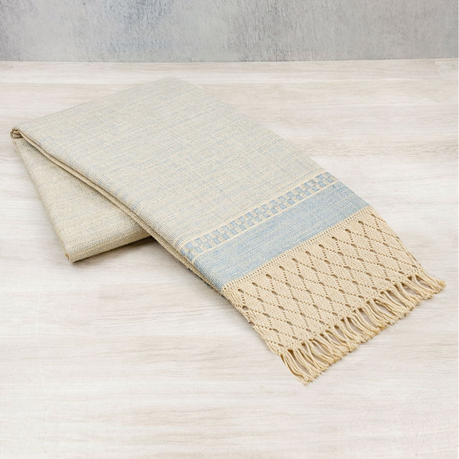 Rebozo beige y azul