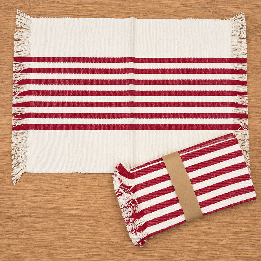 Set of 4 handmade placemats with central stripe design