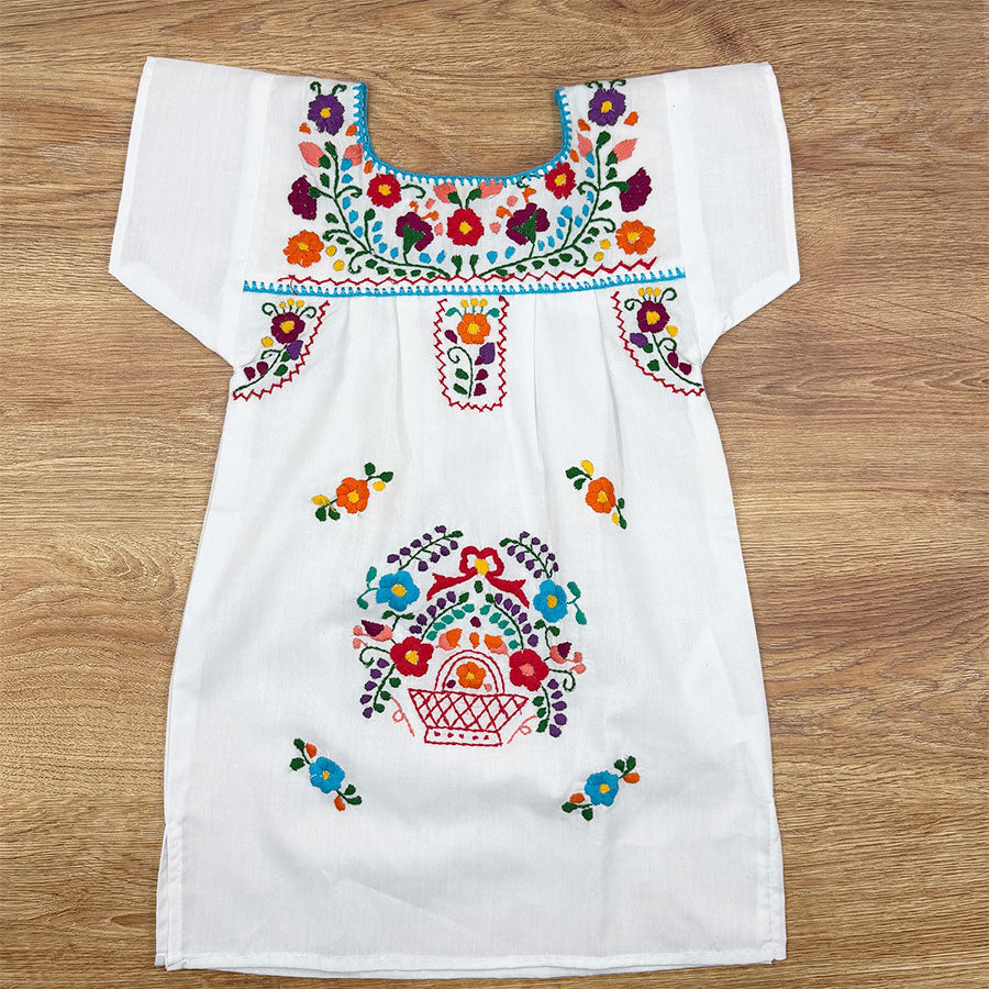 Donaji dress with colorful embroidered flowers